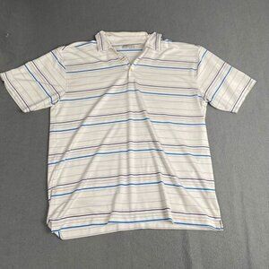 Nike Golf Polo Mens sz XL Large White Blue Stripes Outdoor Casual Short Sleeve